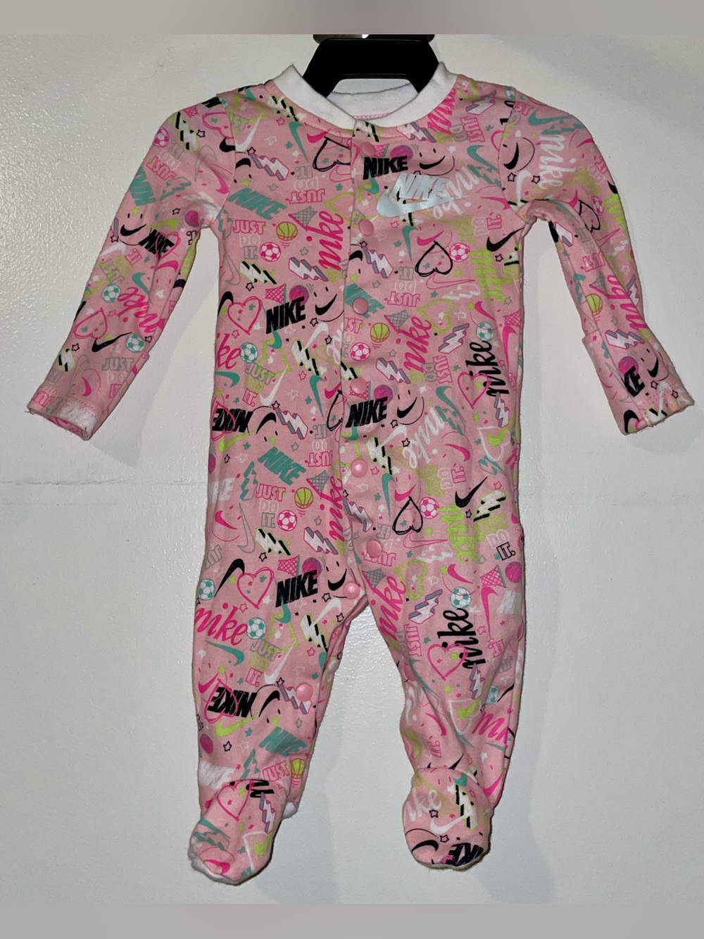 Nike Pink Graphic Baby Footed One-Piece